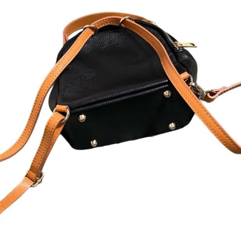 Divina Firenze black Pebbled Leather Convertible Top Handle Backpack Crossbody